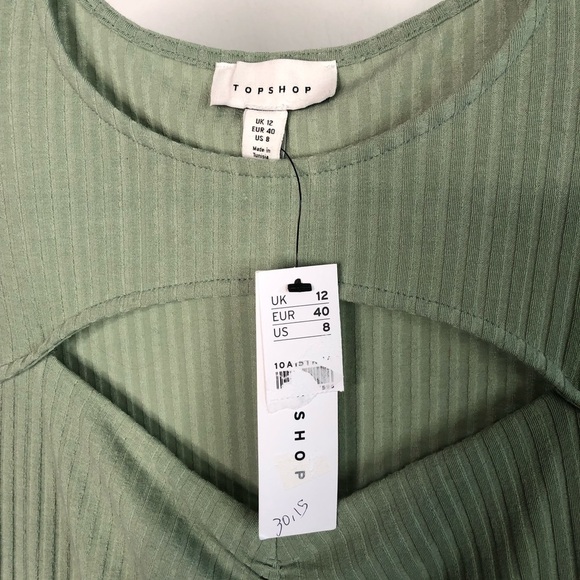 Topshop Ribbed Sage Green Cutout Bodycon Dress - Picture 3 of 6